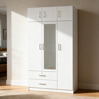 Armoire à miroir 3 portes avec 2 tiroirs et armoire supérieure