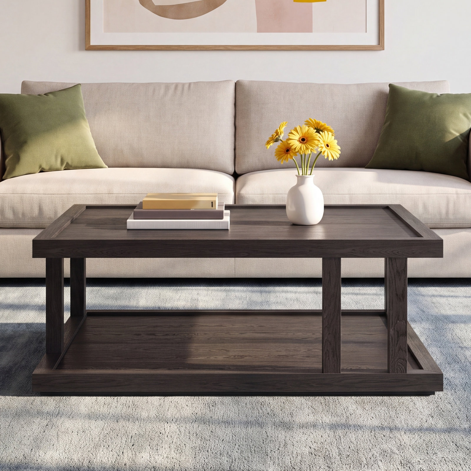 Neli Solid Wood Single Coffee Table, Drifted Matte Black Veneer