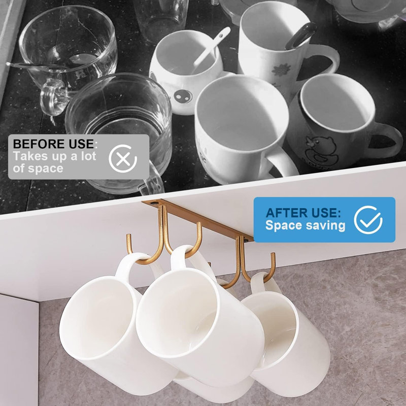Everly Quinn Mug Rack Under Cabinet Coffee Cup Holder, 12 Mugs