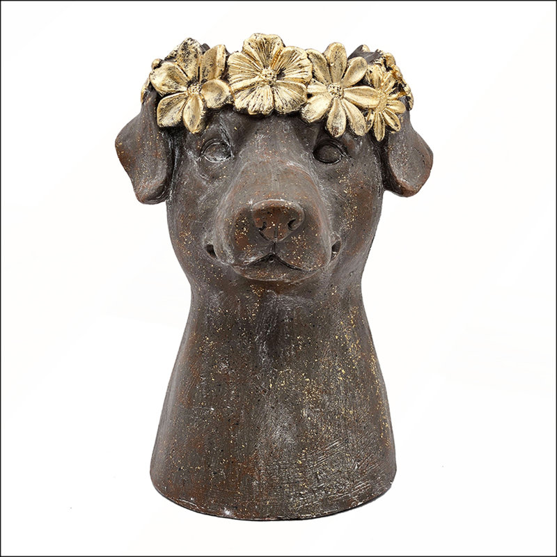 Magnesium Dog Statue Planter with Gold Leaf Crown