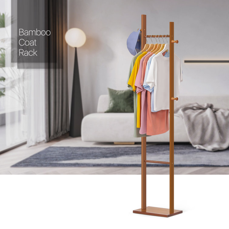Free Delivery & Gift Wrapping Rolling Bamboo Wooden Clothes Rail Coat ...