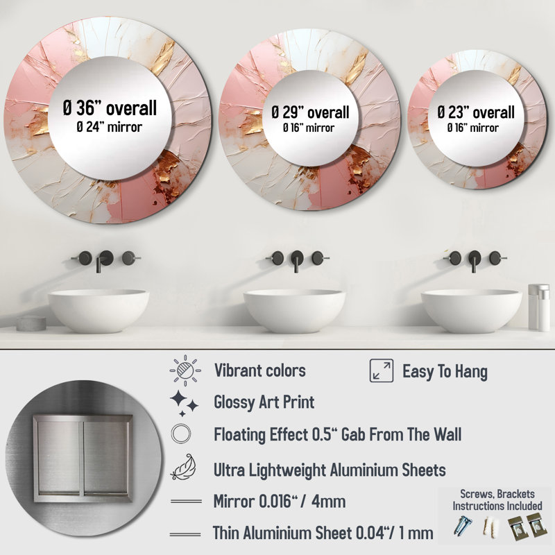 Gold And Pink Paint Fusion - Abstract Round Mirror Wall Decor_MTMIR115855, 29" x 29"