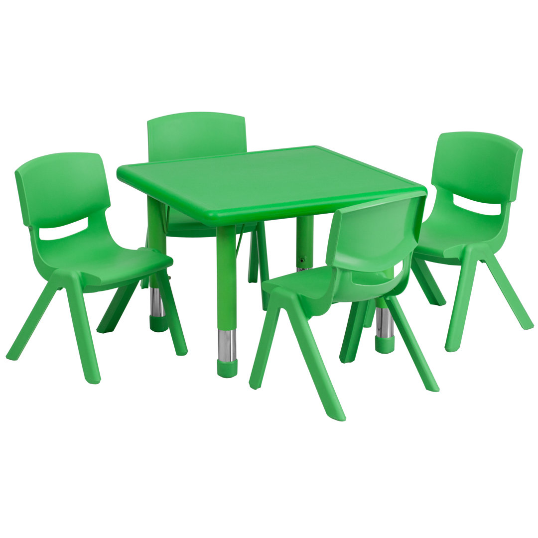 Goddard 24" Square Plastic Height Adjustable Activity Table Set with 4 Chairs Flash Furniture Tabletop Finish: Green