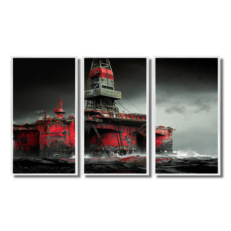Ensemble d'art mural Shearer - Oil Rigs / Fields, Toile encadrée flottée blanche, H 28 po x l 36 po x P 1 po