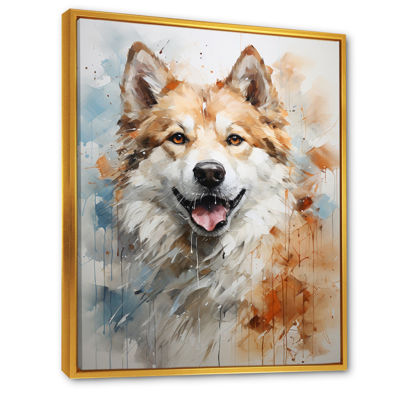 Dog Akita Affection sur toile, H 44 po x l 34 po x P 1,5 po, Cadre flottant doré
