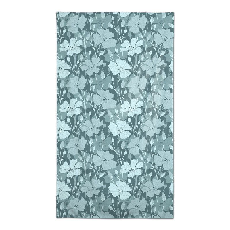 Rectangular Floral Polyester Tablecloth, Teal