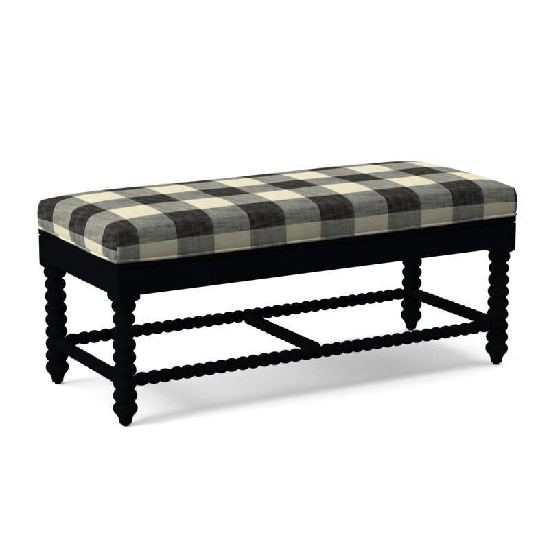 Lind Island Upholstered Bench, Sunbrella Beige Pinstripe; 6205-74, Black Finish