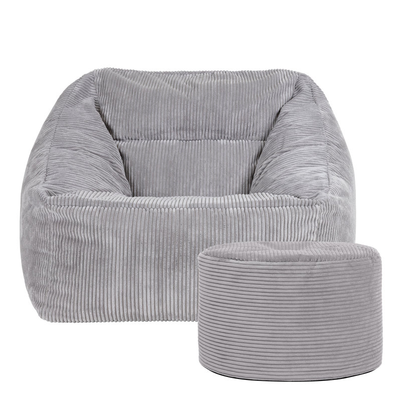 Natalia Corduroy Armchair Bean Bag and Round Footstool, Grey