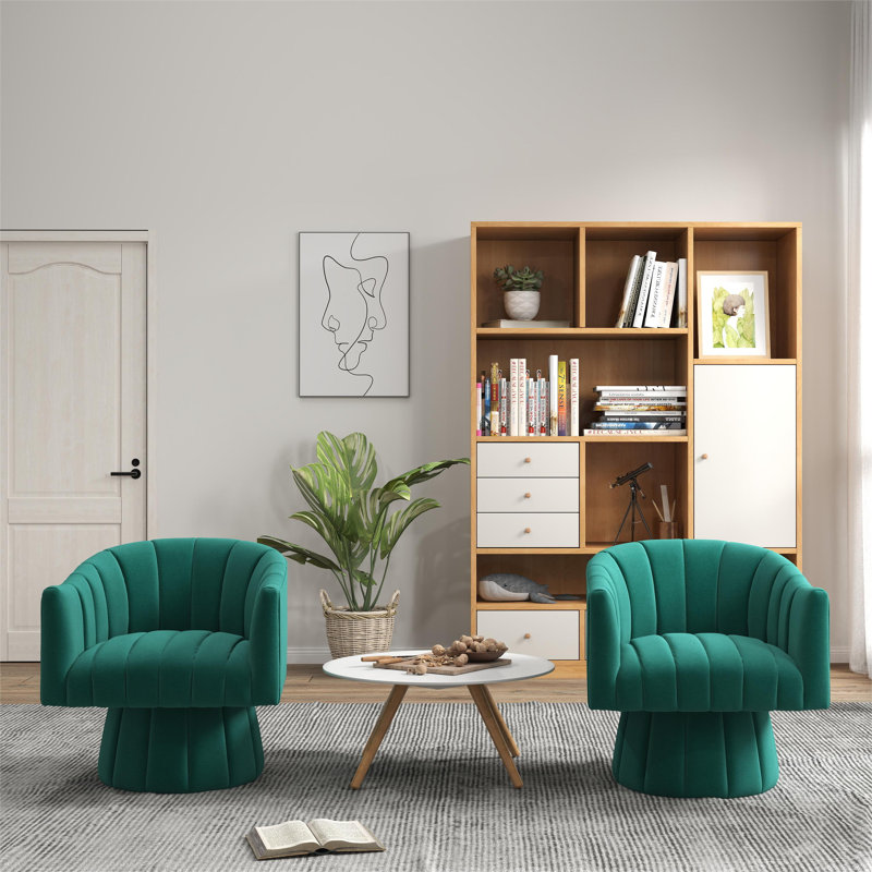 Izabell Velvet Swivel Barrel Chair, Izabell Dark Green Velvet
