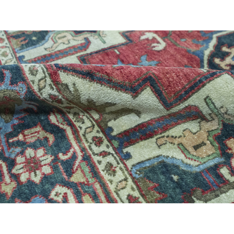 Hand-Knotted High-Quality Red and Blue Area Rug