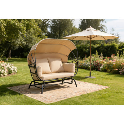 Balancelle d'extérieur pour 2 personnes avec auvent réglable, chaise berçante moderne en forme d'œuf avec coussins et coussins épais, chaise hamac de patio robuste pour le jardin, le balcon et la cour