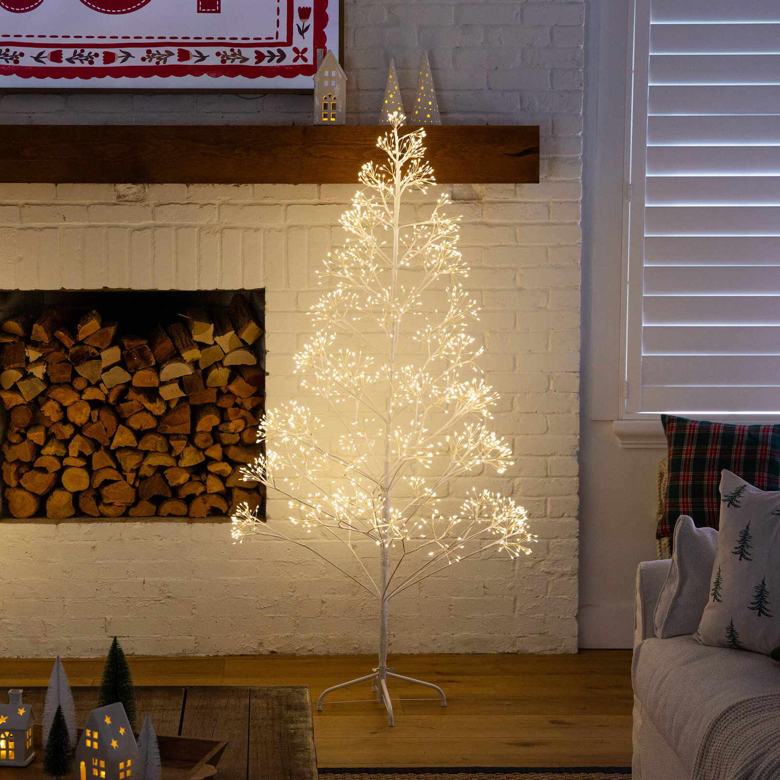 6Ft. Pre-Lit Artificial White Starburst Tree With 1680 Fairy Warm White LED Lights, 6" H x 35" W x 24" D