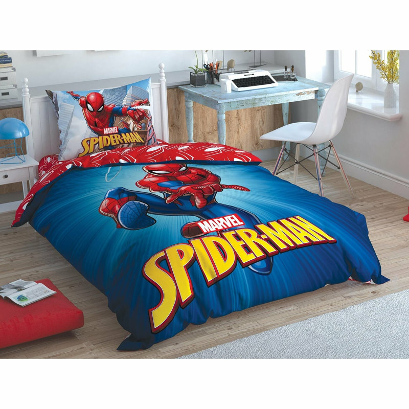 Ensemble de housse de couette 100% coton bleu / rouge / jaune 3 pièces