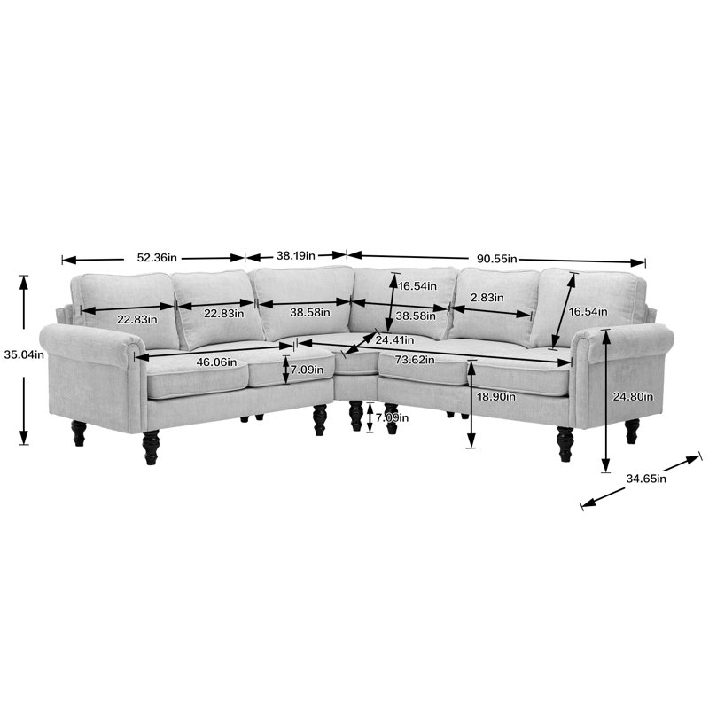 Canapé modulaire symétrique 3 pièces 90,55 po Argene, Polyester jaune