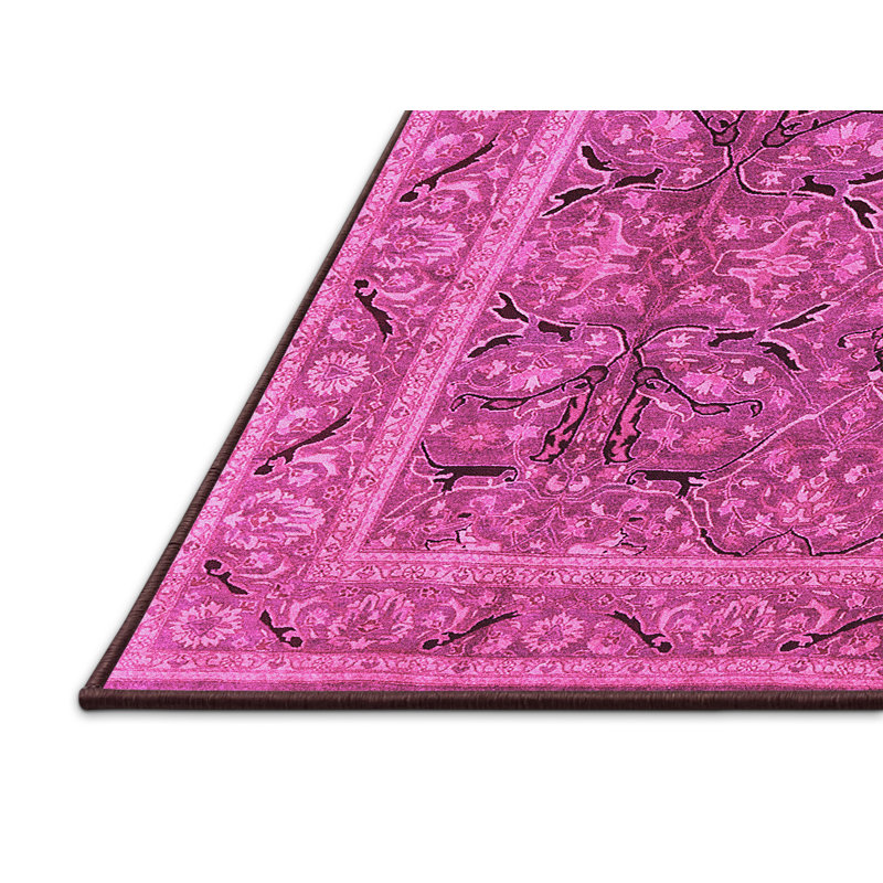 Tapis oriental en laine / polyester tissé à la machine en rose, Rectangle 4 pi x 6 pi