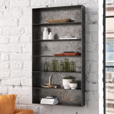 Distressed Metal 6‑Tier Wall Shelf