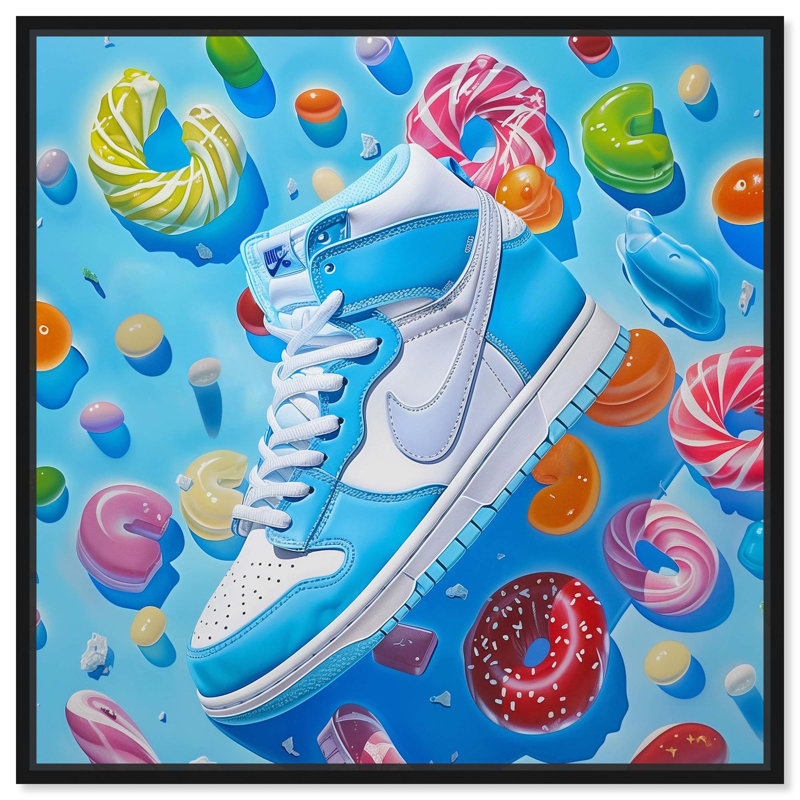 «Candy Sneaker», reproduction d'art sur toile par Art Remedy, H 21 po x l 21 po x P 1,8 po, Cadre flottant noir