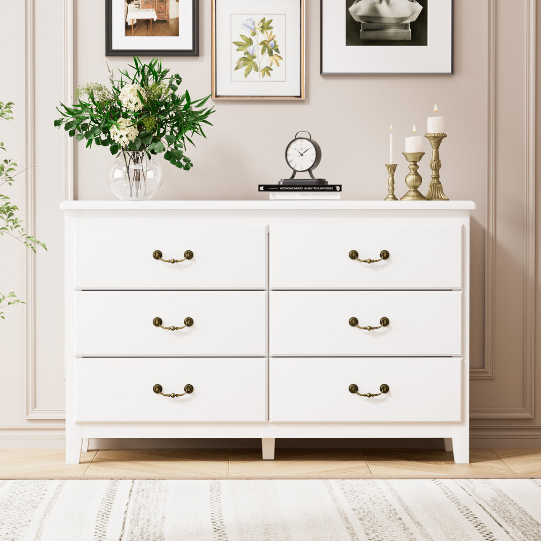 6 Drawer Double Dresser, Large Storage Cabinet Chest of Drawers with Brass Handle for Bedroom, Living room Winston Porter 