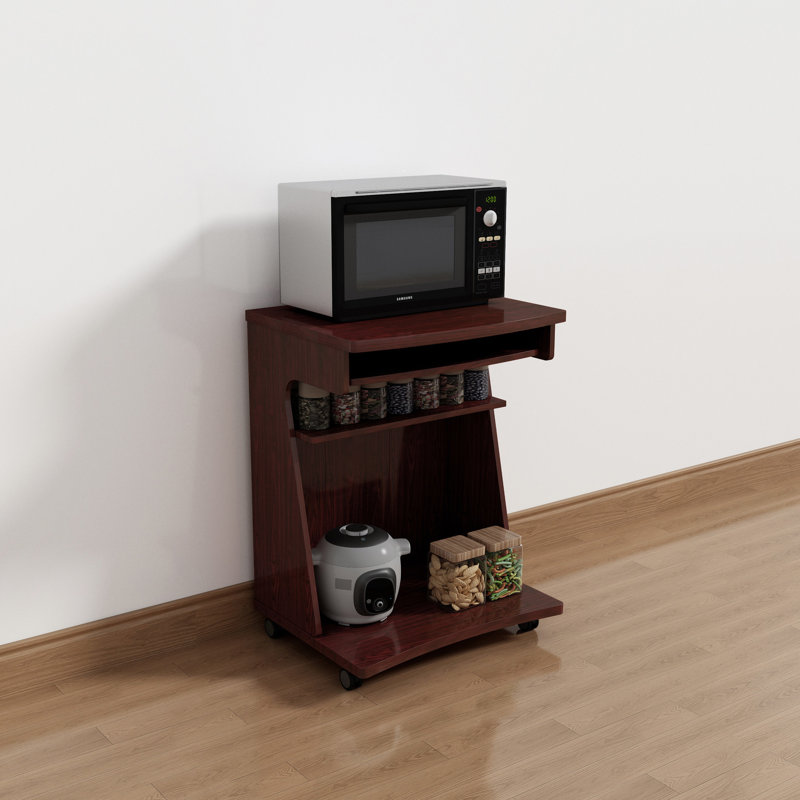 Chariot multifonctionnel avec roulettes verrouillables et tablettes de rangement polyvalentes pour four à micro-ondes