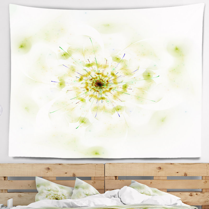 Fleur pleine fleur fractale en tapisserie blanche, H 32 po x l 39 po