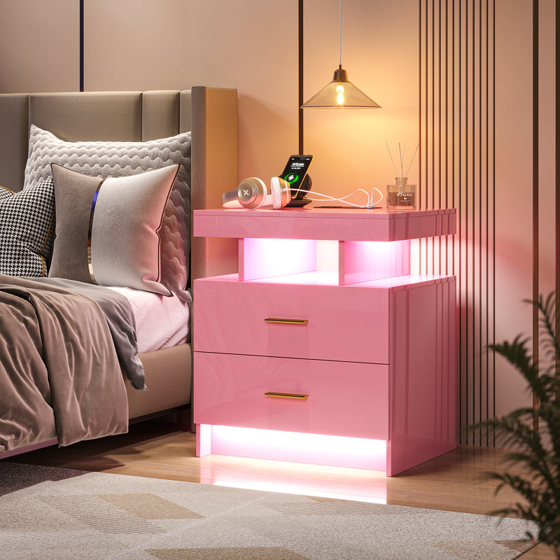 Table de chevet 2 tiroirs Ashten, Rose