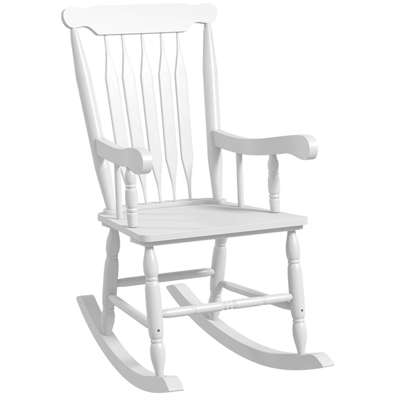 Outsunny Outdoor Wood Rocking Chair, 350 Lbs. Porch Rocker With High Back For Garden, Patio, Balcony, White