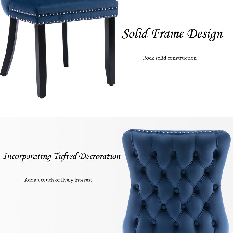 Velvet Kitchen Upholstered Dining Chairs Side Chairs Set of 6, Navy, 6