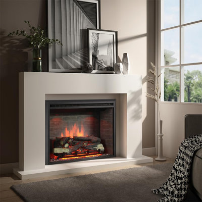 FLAMME Wembury Electric Fireplace, Crackling Sound Effects 2kW Heater, Remote, Suitable for Media Wall or Mantel Surround