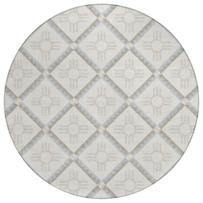 Machine Washable Indoor/Outdoor Chantille ACN2686 Geometric Rug, Ivory, 8' Round