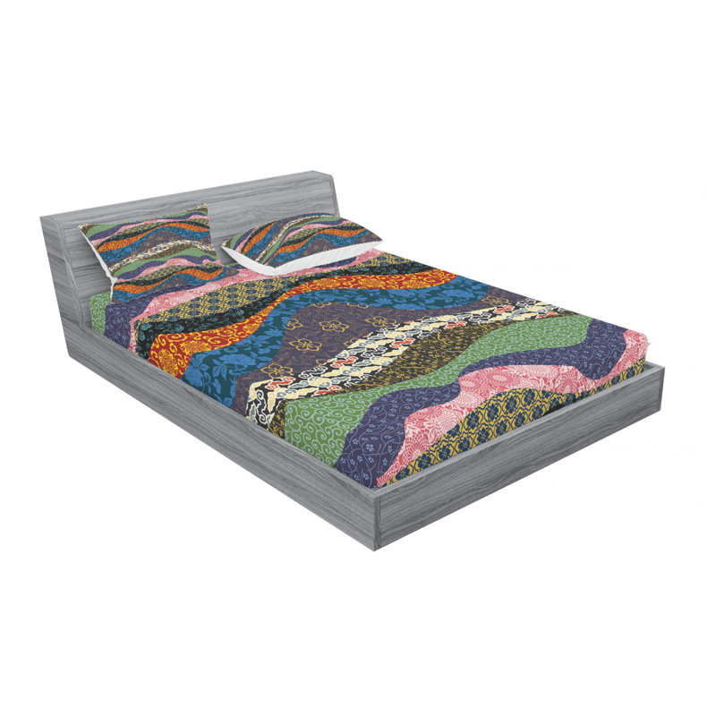 Microfiber Abstract Sheet Set, Full/Double Sheet Set with Fitted Sheet