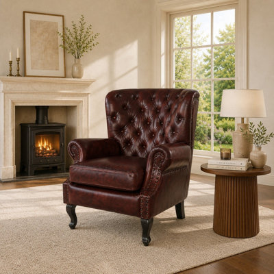 Elm Home And Garden Hampton Wingback Genuine Leather Armchair