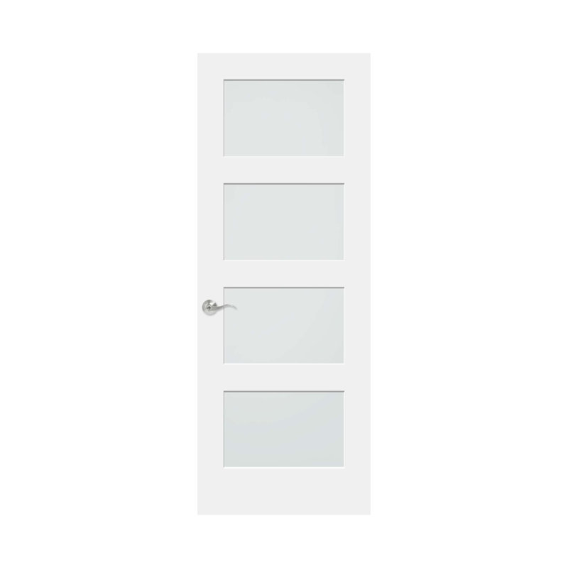 Primed Solid Core Interior 4-lite Frosted Glass Door Without Bore Hole