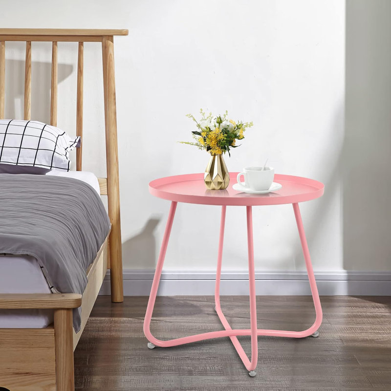 Metal Patio Table Outdoor Round Side Tables, Pink