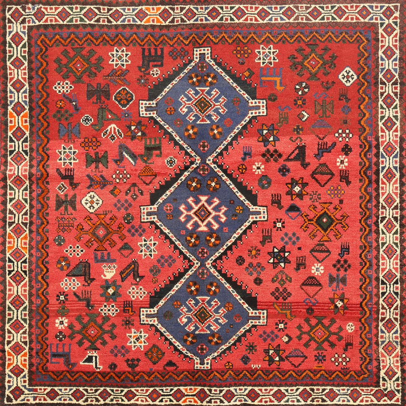 Tapis de style oriental rouge, Carré 7 pi