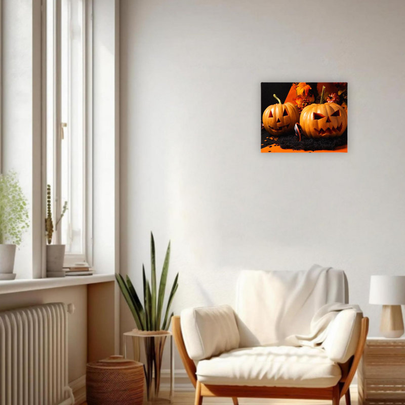 «Scary Pumpkin Fall», art mural sur toile sans cadre 12 po x 16 po