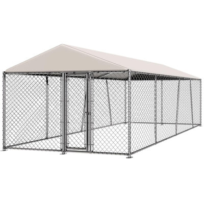 Grand chenil d'extérieur 15 pi avec toit, chenil extérieur avec housse imperméable