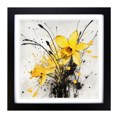 Daffodil Splatter - Single Picture Frame Print on Wood