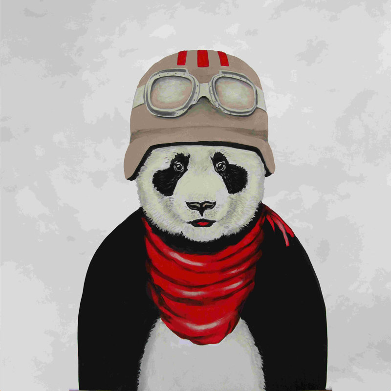 Panda Pilot - peinture sur toile tendue, H 12 po x l 12 po, Non, Toile tendue