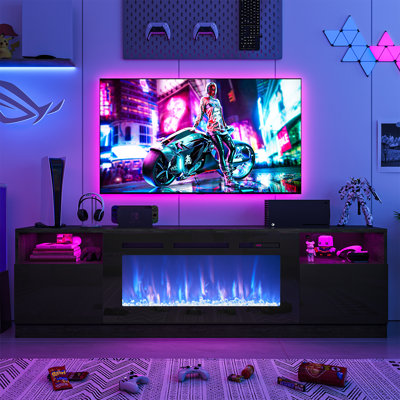 Meuble télé 70 po avec foyer électrique de 36 po, centre de divertissement avec éclairage à DEL, console média, meuble de rangement pour téléviseur de 80 po ou moins