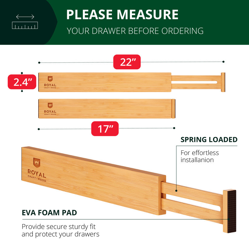 Natural Bamboo Adjustable Drawer Dividers 17-22" - 4-Pack