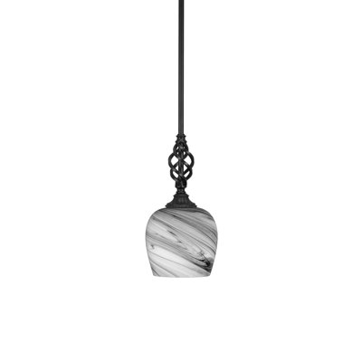 Mini-luminaire suspendu Eleganté avec finition en noir mat et verre tourbillon onyx de 6 po