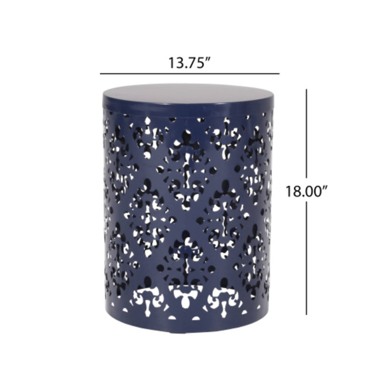 Large Outdoor Metal End Table, Sturdy For Patio & Garden Use, Navy
