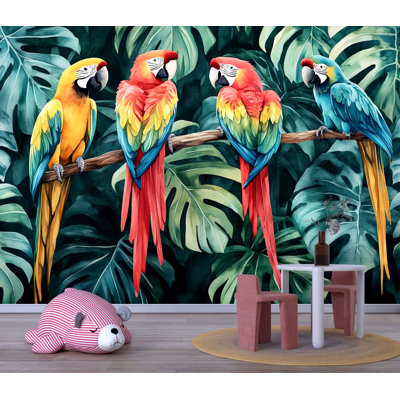 Tropical Parrots Wall Art – Colorful Jungle Bird Print Wallpaper