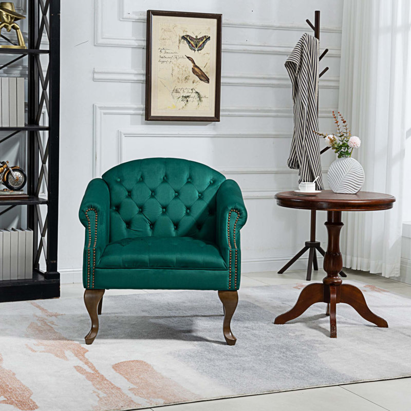 Fauteuil en velours touffeté de 30,5 po Brejae, Velours vert