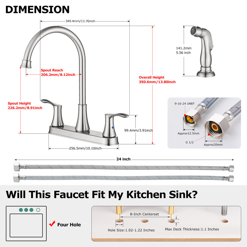 Parlos Home Kitchen Faucet with Side Spray, Brushed Nickel