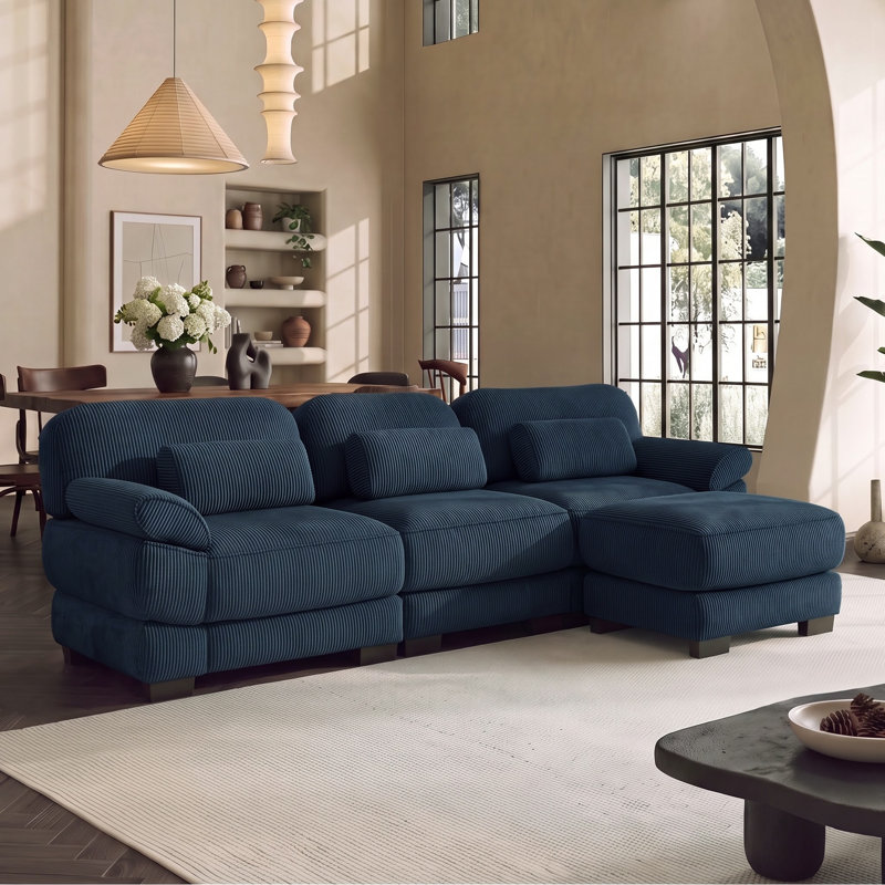 Canapé modulaire en L avec repose-pieds 3 places Nimbus, Bleu