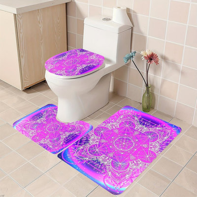 Pink Purple Mandala 3 Pack Bathroom Rug Set for Bathroom, Boho Zen Space