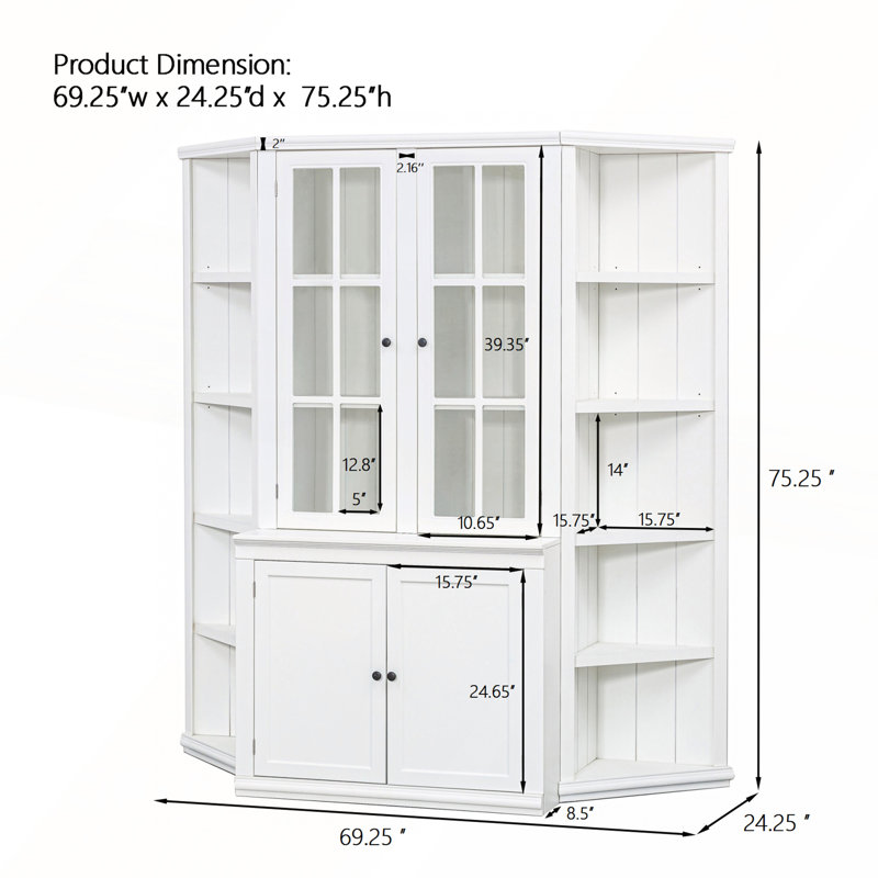 75.25" Tall Display Cabinet and Two Triangle Sided Bookshelves