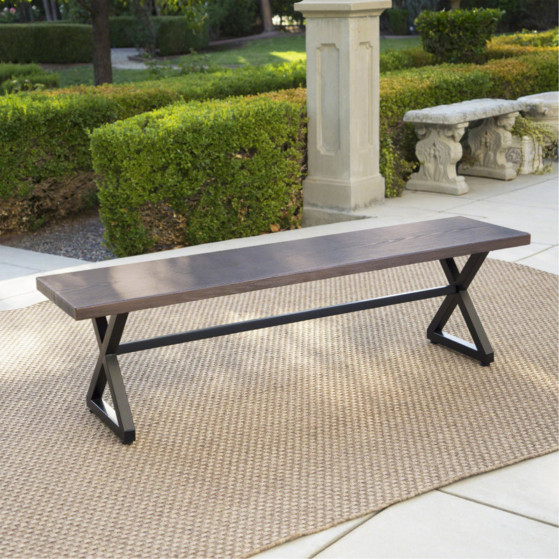 Outdoor Aluminum Dining Bench With Steel Frame, Brown / Black, Brown+Black