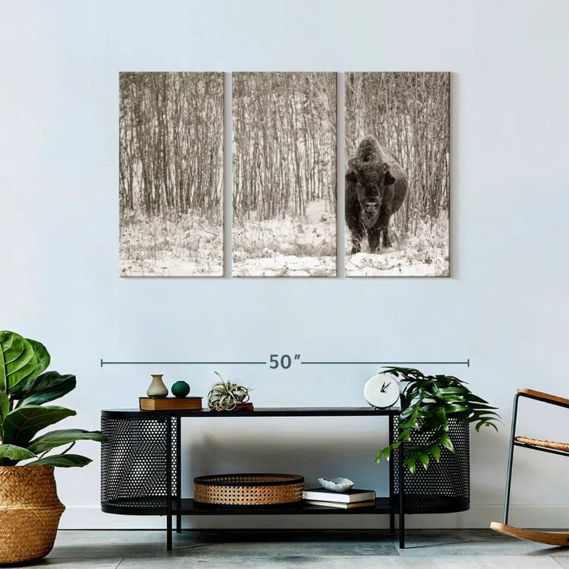 Brampt Bison In Winter Forest, 28" H x 45" W